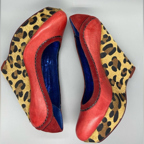 Poetic License Women’s Body Love Red Leopard Platform Wedge Heel Size 7 - Picture 3 of 10